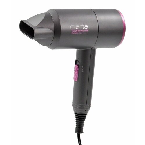 Фен для волос Marta Марта MT-1268 с защитой от перегрева серый 3 температурных режима 2 мощности 1 насадка 1600Вт шнур 155м для укладки 125400₽