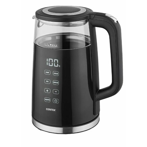 Чайник Centek CT-0039 Чёрный 17л 2200Вт 2стенки Стекло LED-дисплей t708090100С Сенсор Подогрев 404900₽