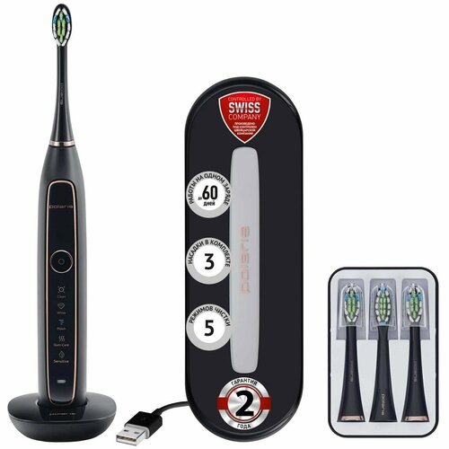 Электрическая зубная щётка PETB 0101 BLTC 3 Вт 5 режимов 3 насадки чёрная 1554400₽