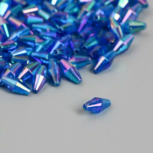 Бусины для творчества пластик Ромб-кристалл голография синий набор 20 гр 0,6х0,6х1,2 см