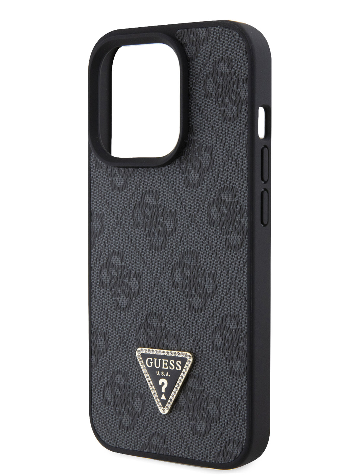 Guess для iPhone 15 Pro чехол PU 4G Triangle Diamond metal logo Hard Black