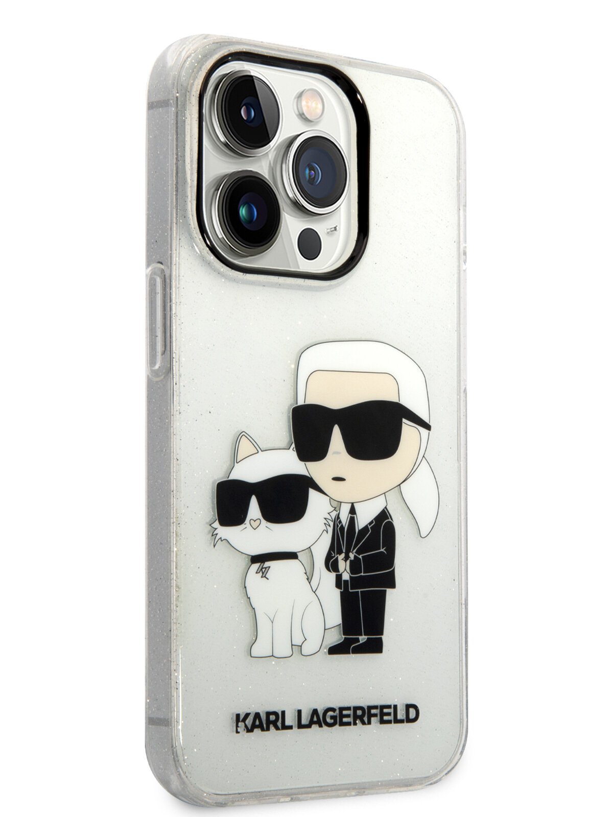 Lagerfeld для iPhone 15 Pro чехол PC/TPU NFT Karl & Choupette Hard Glitter Transparent