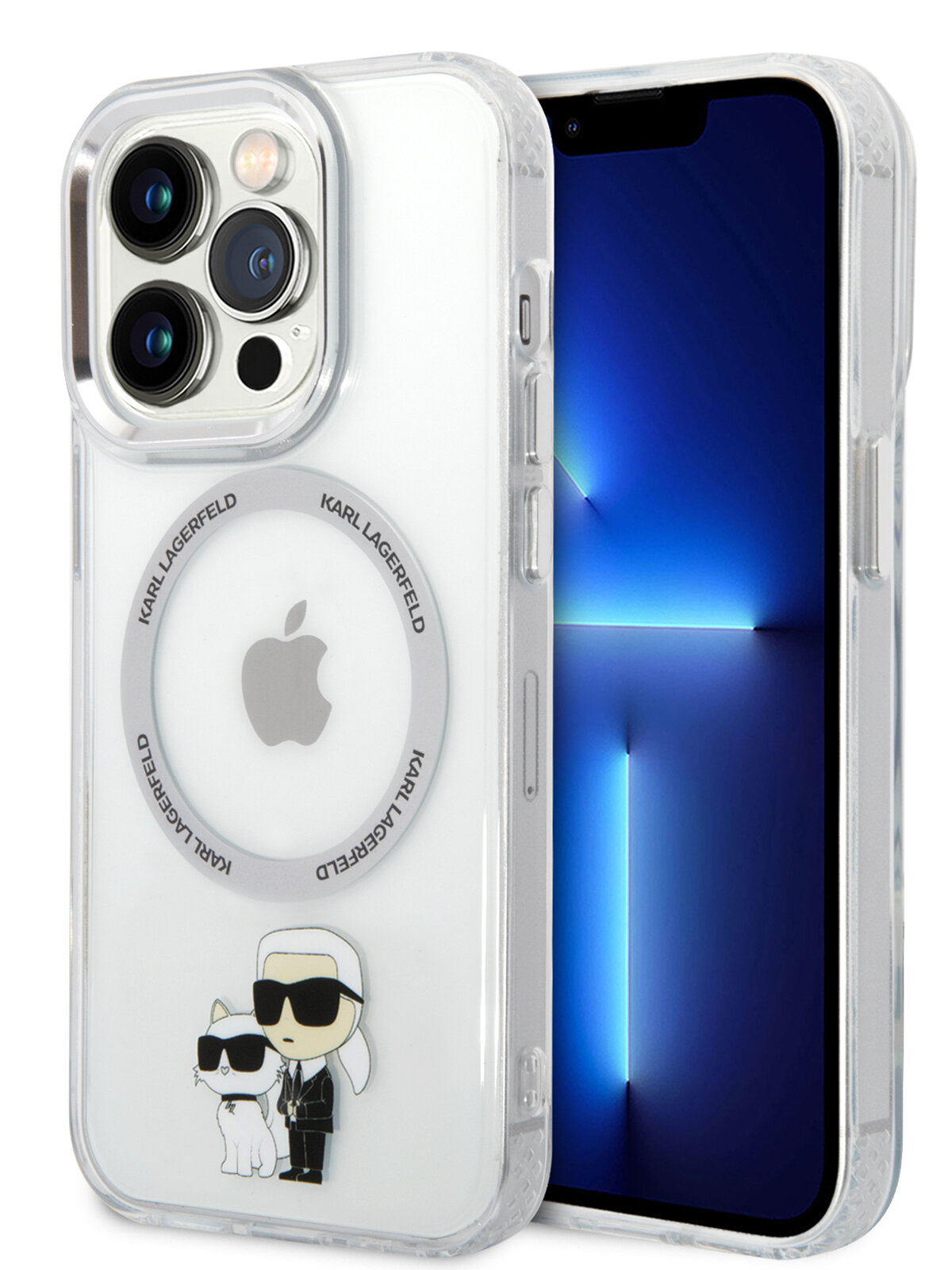 Lagerfeld для iPhone 15 Pro Max чехол PC/TPU NFT Karl & Choupette Metal ring Hard Transp (MagSafe)