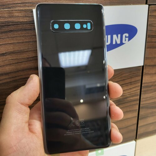 Крышка для Samsung S10 Plus Премиум копия оригинала (заднее стекло) цвет: чёрный