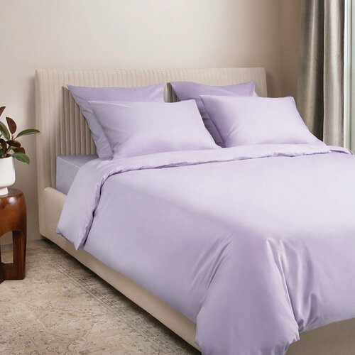 Комплект постельного белья 2-спальный с пододеяльником на молнии, 4 наволочки Моноспейс, сатин (хлопок 100%), сиреневый, Ecotex