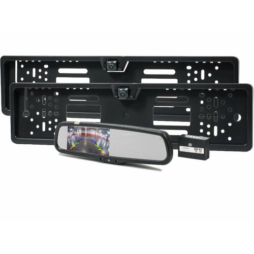AVEL Комплект из зеркала с монитором и двух камер в рамке номерного знака с блоком переключения AVS0410BM + 2 x AVS309CPR (HD) + AVS03TS