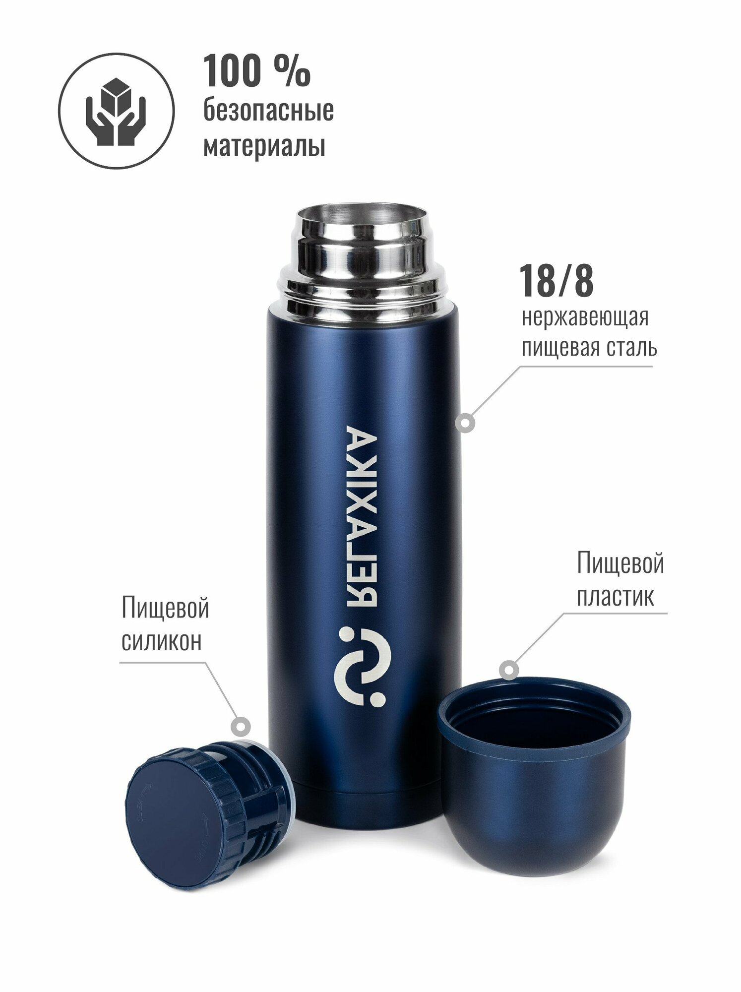 Классический термос Relaxika 101, 0.75 л, темно-синий - фотография № 3