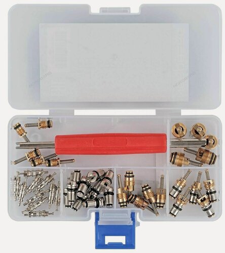 Изображение товара Набор ниппелей (золотников) для сервисных портов + сервисный ключ для заправки кондиционеров Nordberg