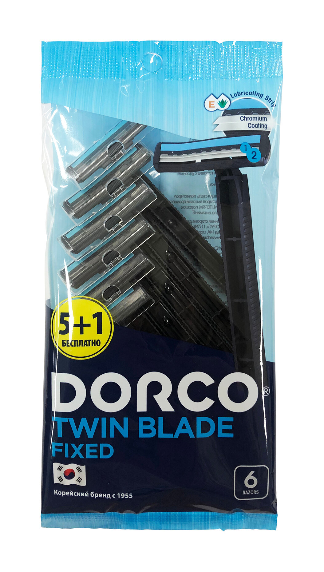 DORCO Станок для бритья одноразовый Dorco Twin Blade Fixed 2 лезвия, 6 шт.