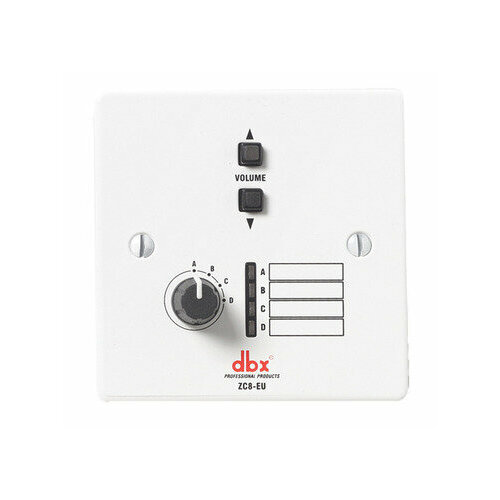 Dbx ZC-8 настенный контроллер. 4-позиционный селектор источника/зоны + 2-кнопочный регулятор громкости Вверх/Вниз. Подключение Cat5, 2xRJ45