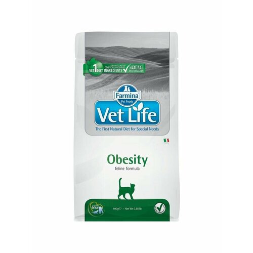 Сухой корм Farmina для кошек Farmina VET LIFE NATURAL DIET CAT OBESITY 0.4 KG Фармина корм для кошек диетический, для снижения излишнего веса корм для собак farmina vet life natural diet при мкб струвиты сух 2кг