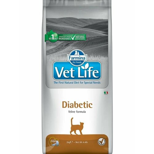 Сухой корм Farmina для кошек Farmina VET LIFE NATURAL DIET CAT DIABETIC 2 KG Фармина корм диетический для кошек при сахарном диабете с курицей