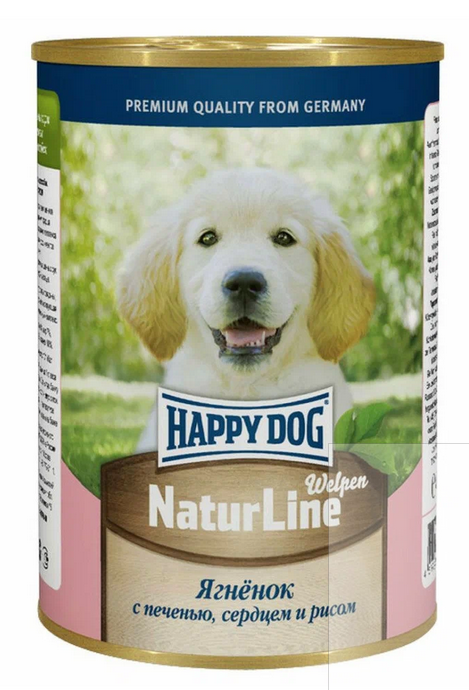 Влажный корм для щенков Happy Dog NaturLine, ягненок, печень, сердце, с рисом 12 шт. х 410 г