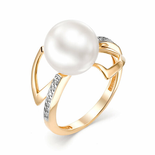 Кольцо DeFleur, красное золото, 585 проба, жемчуг, фианит, размер 17