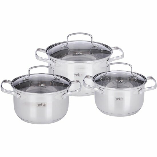 Набор кастрюль Vetta Берн 6 предметов (19л+26л+35л) индукция (822-125)