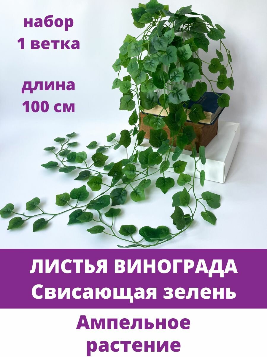 Листья Винограда, Ампельное растение, искусственная зелень свисающая, цвет Зеленый, 100 см, 1 шт