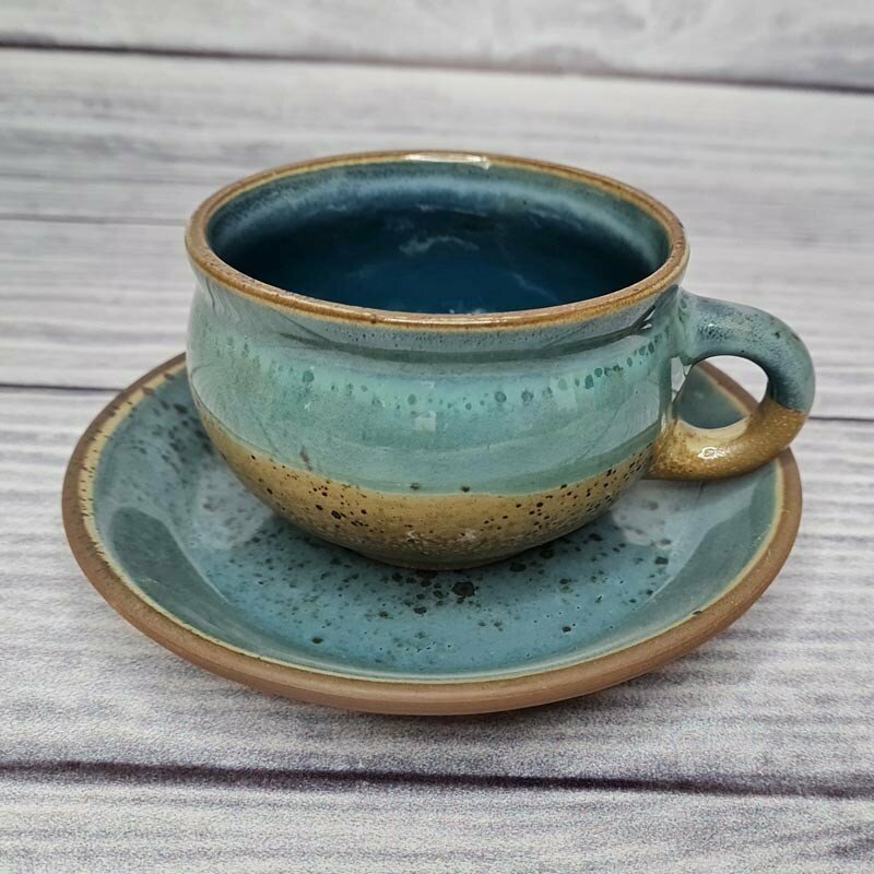 фото Чайная пара Борисовская керамика 230 мл, Блю чиз, 9 см, чашка с блюдцем из каменной керамики