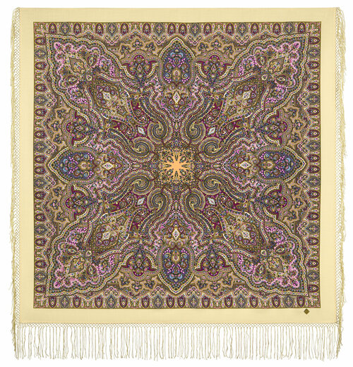 Платок Павловопосадская платочная мануфактура, 135х135 см, коричневый, фиолетовый