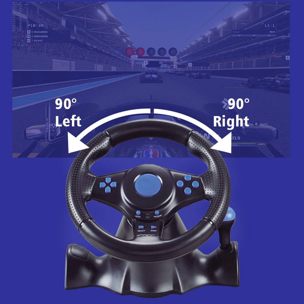 Реалистичный игровой руль с педалями 3в1 Car race К-360 МА-7 черный с синими кнопками