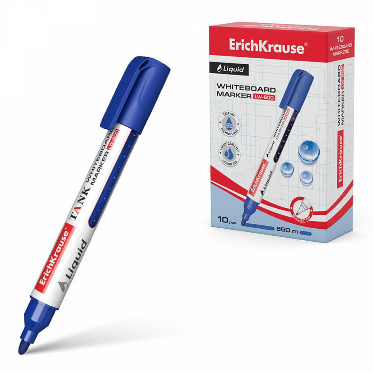 Маркер для досок ErichKrause Liquid LW-600 с жидкими чернилами синий, 1 шт - фото №1