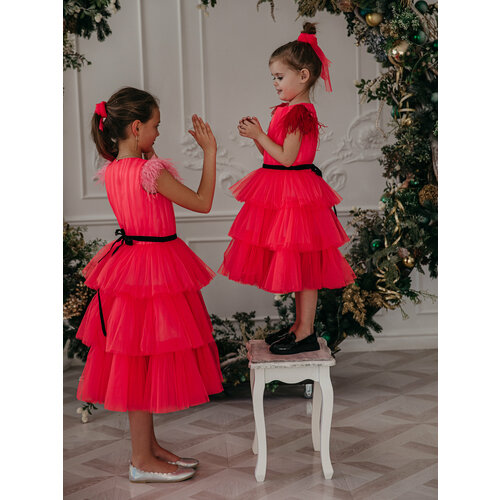 Платье Роскошь с детства, размер 140-146, коралловый