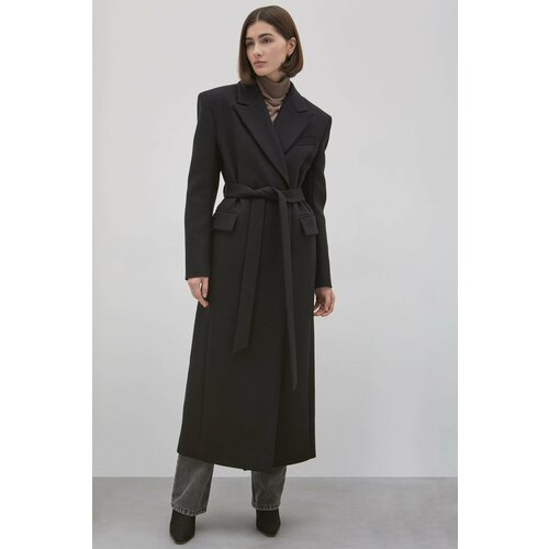 Пальто  I AM Studio демисезонное, шерсть, силуэт прямой, удлиненное, размер M, черный
