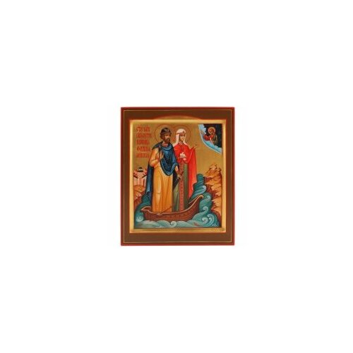 Икона 17х21 Петр и Феврония в лодке, письмо, темпера, золочение #165114 икона 17х21 апостол петр киот пояс