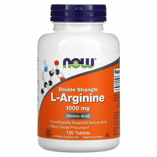Моно аминокислота L-аргинин, двойная концентрация 1000 мг, от NOW Foods, 120 таблеток