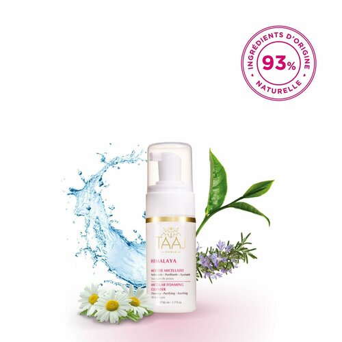 TAAJ Мицеллярная пенка мусс для очищения лица, средство гель для умывания кожи, умывалка для снятия макияжа MOUSSE MICELLAIRE серии HIMALAYA, 50 мл