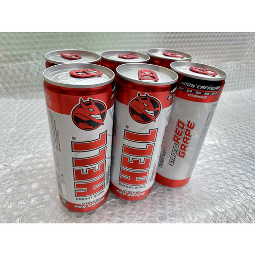 Напиток энергетический HELL ENERGY Strong Red Grape газированный, 0.25л, Венгрия, 6 штук