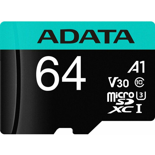 карта памяти micro sdxc 64gb w adap ausdx64gui3v30sa2 ra1 adata Флеш карта microSDHC 64Gb Class10 A-Data AUSDX64GUI3V30SA2-RA1 + adapter