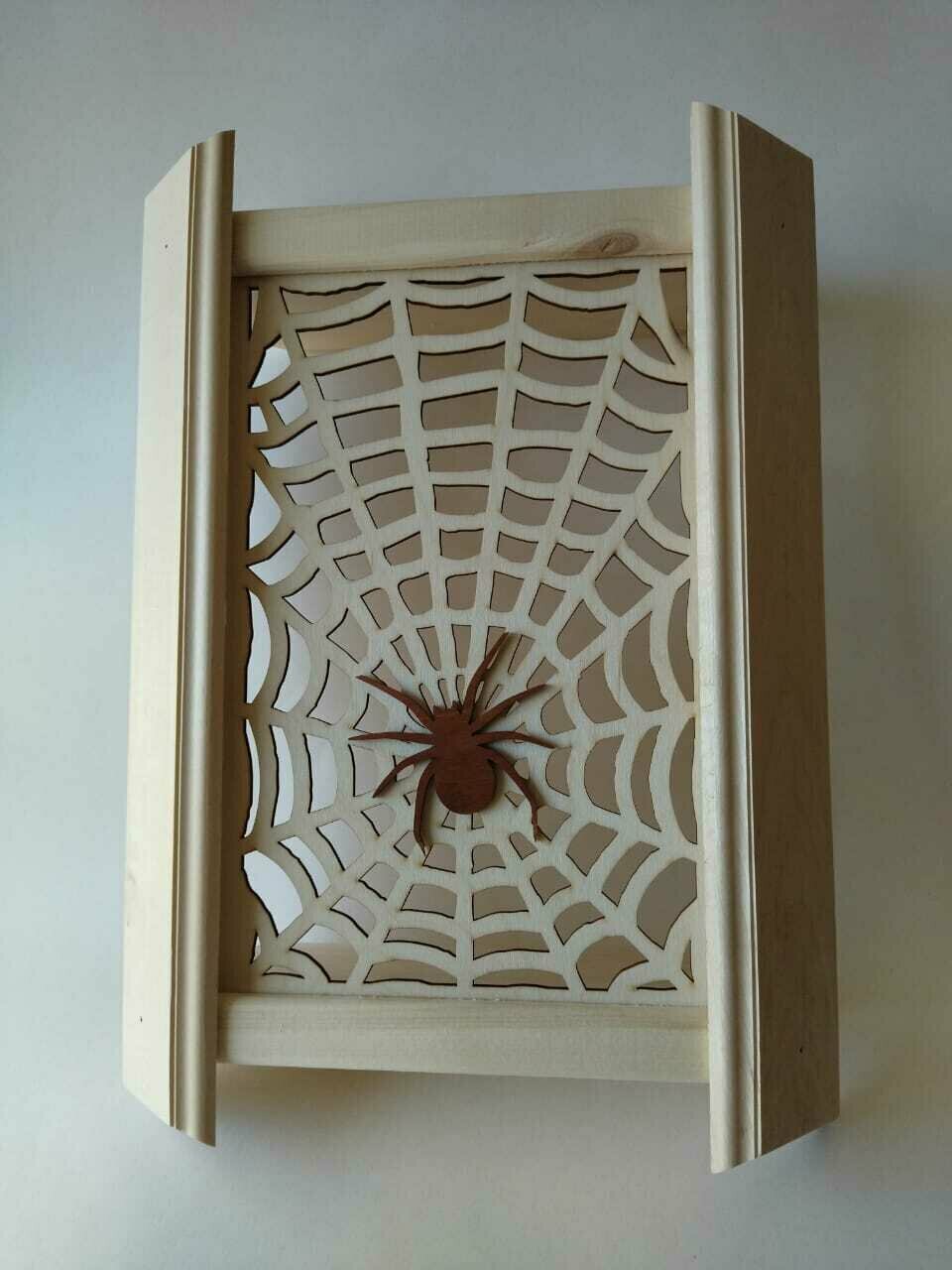 фото Абажур для бани и сауны липа угловой Паутина Паук