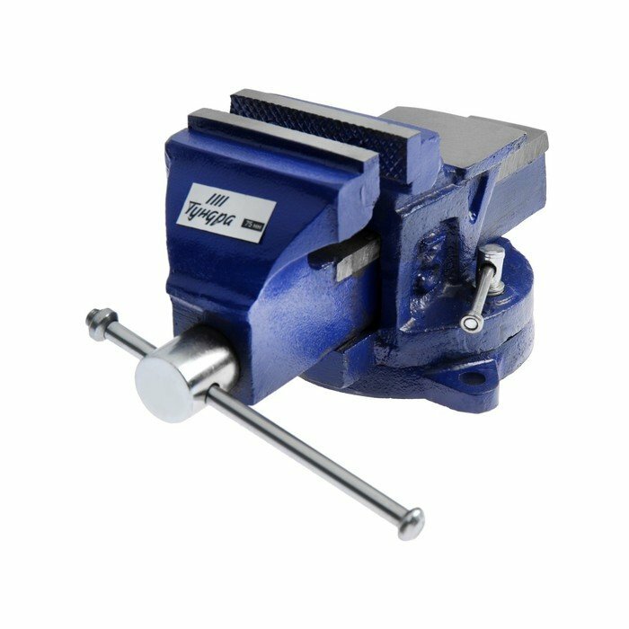 фото Тиски слесарные поворотные тундра, с наковальней, высокопрочный чугун ВЧ-40, 75 мм