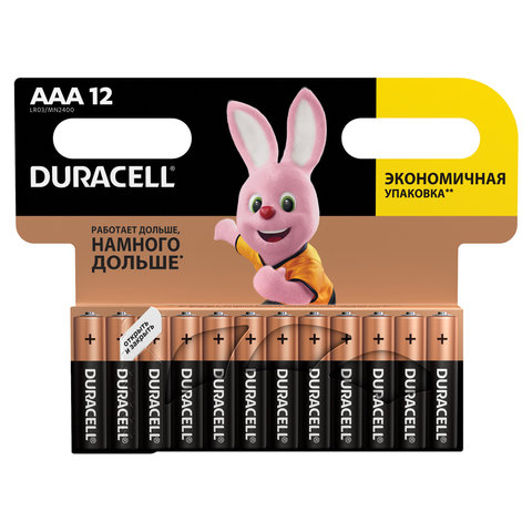 Батарейки комплект 12 шт DURACELL Basic AAA (LR03 24А) алкалиновые мизинчиковые блистер
