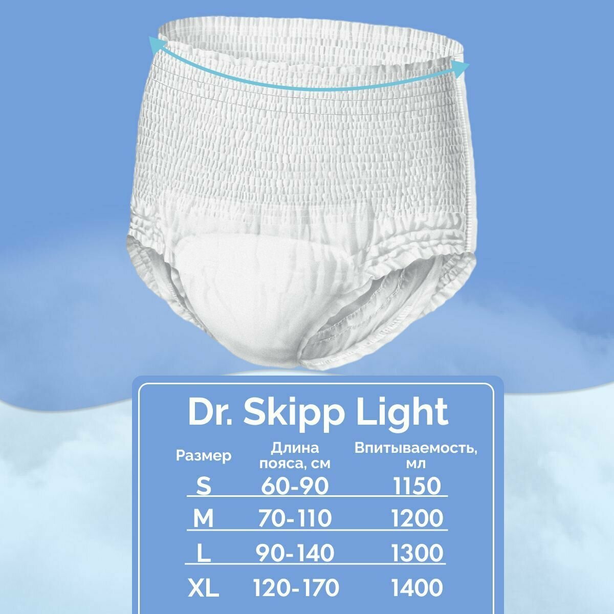 Подгузники-трусы для взрослых Dr. Skipp Light M-2, 70-110см, 20шт. Dr.Skipp - фото №5