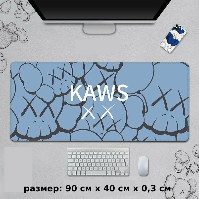 Коврик для мышки, компьютерный большой игровой, 90х40х0,3 см (Kaws голубой)