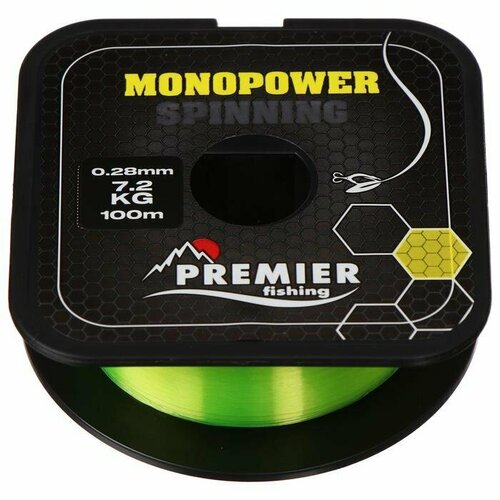 фото Леска preмier fishing monopower spinning, диаметр 0.28 мм, тест 7.2 кг, 100 м, флуоресцентная желтая (комплект из 9 шт) premier fishing