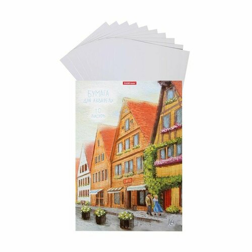 Бумага для акварели А4, 10 листов, блок 180 г/м², ErichKrause Promenade, 100% белизна, в картонной папке (комплект из 13 шт)