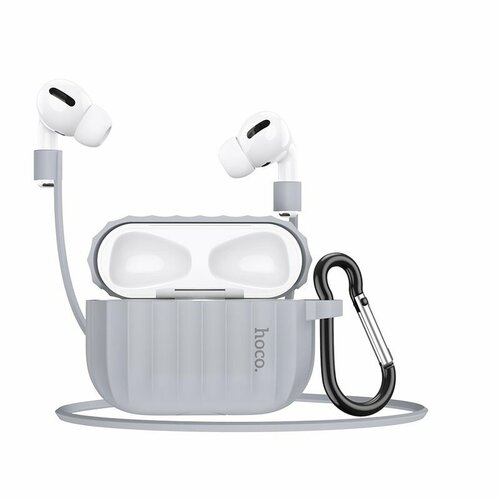 Hoco/Чехол для наушников Airpods Pro Hoco WB20 с карабином и шнурком для наушников силикон серый