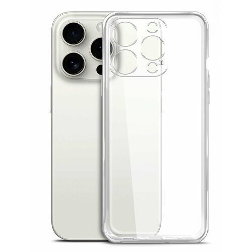 Чехол на Apple iPhone 15 Pro (Эпл Айфон 15 про), прозрачный силиконовый с защитой (бортиком) вокруг камер, Brozo чехол на apple iphone 15 эпл айфон 15 черный матовый силиконовый с защитой бортиком вокруг камер brozo