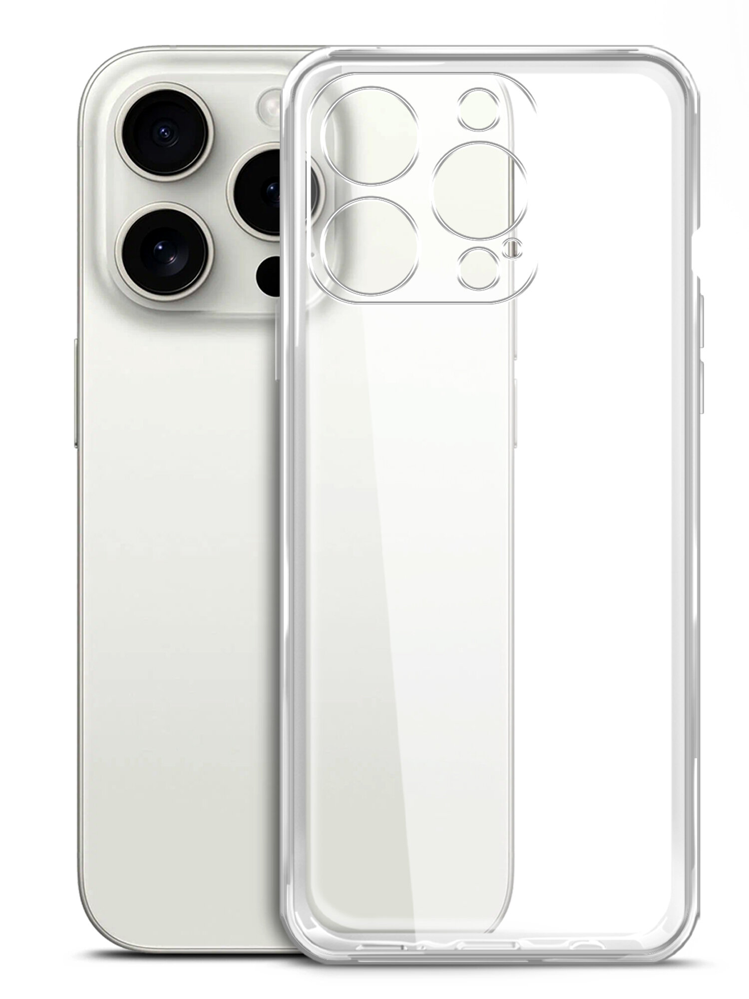 Чехол на Apple iPhone 15 Pro (Эпл Айфон 15 про), прозрачный силиконовый с защитой (бортиком) вокруг камер, Brozo