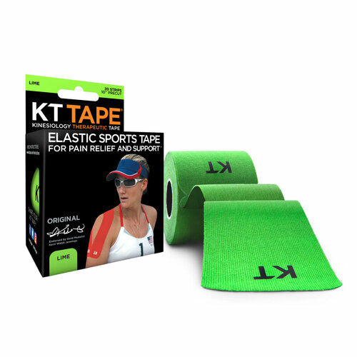 фото Кинезиотейп kt tape original, хлопок, 20 полосок, 25 х 5 см, цвет лайм