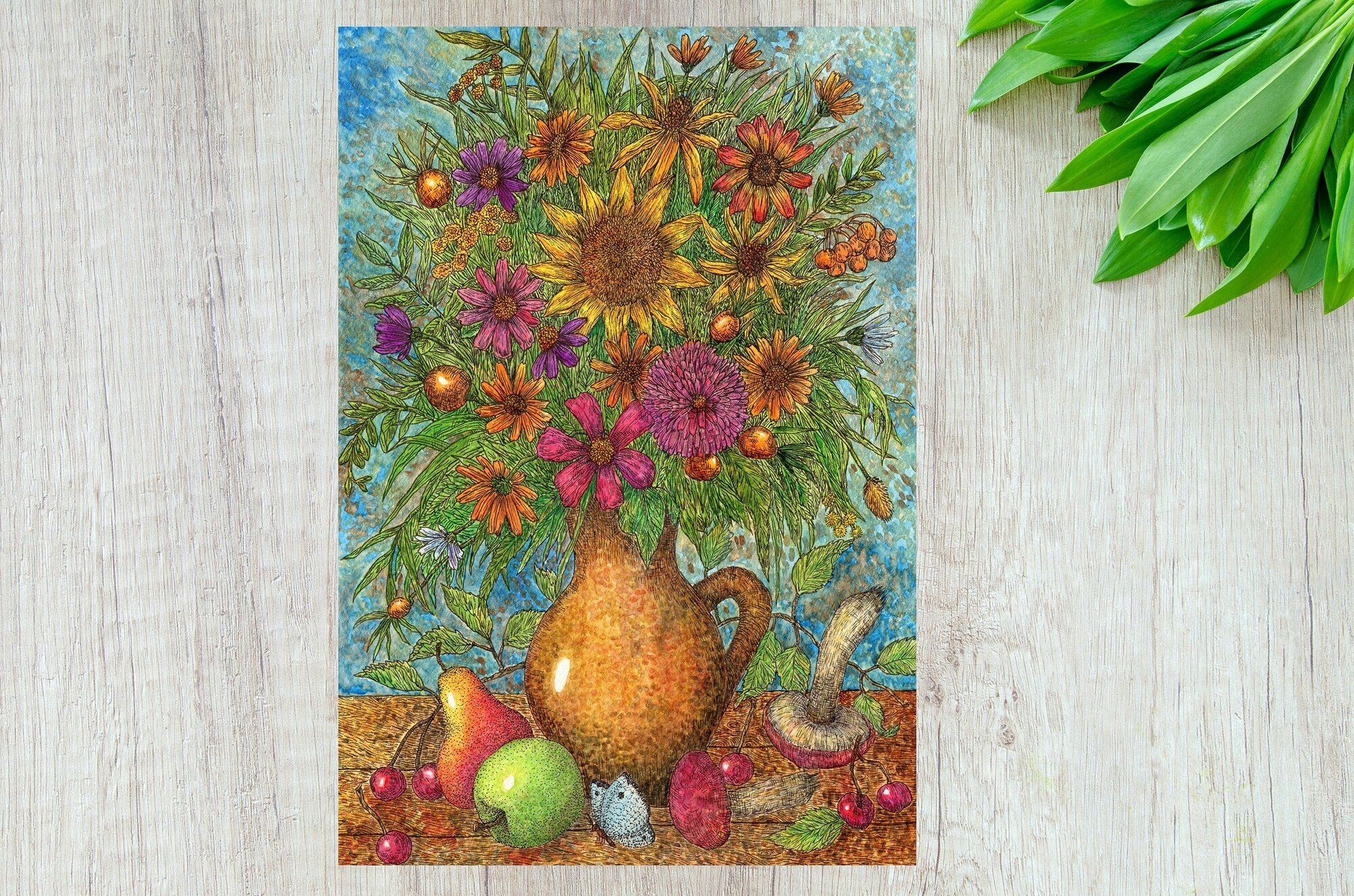 Открытка поздравительная Осенний букет полевых цветов Открытка с конвертом для посткроссинга