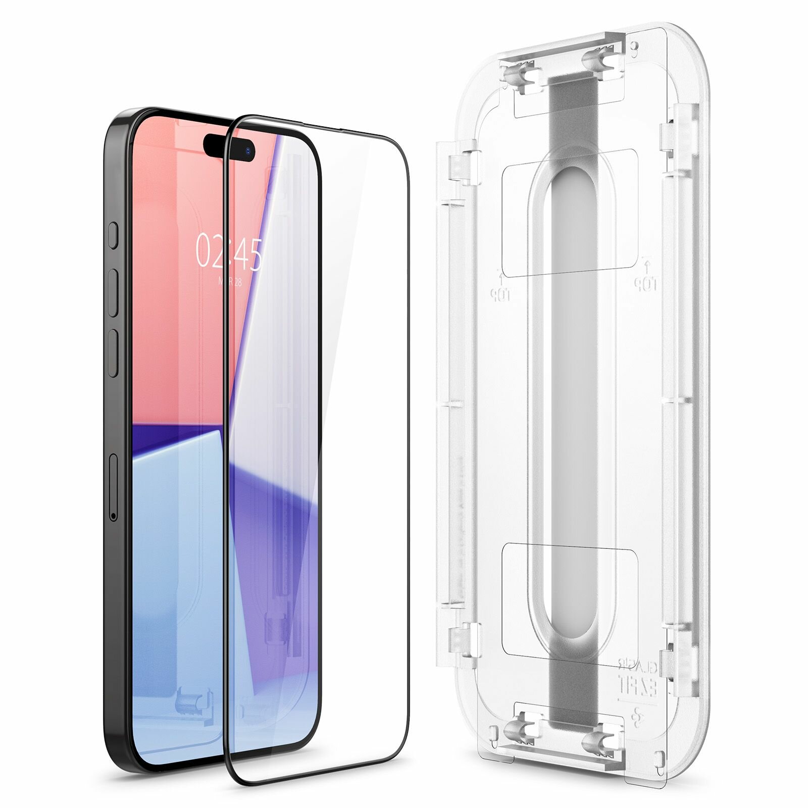 Защитное стекло Spigen на Apple iPhone 15 Pro Max (AGL06879) Glass tR EZ Fit HD 1 шт / Спиген стекло для камеры для Айфон 15 Про Макс, прочное, олеофобное покрытие, черное — фото 1
