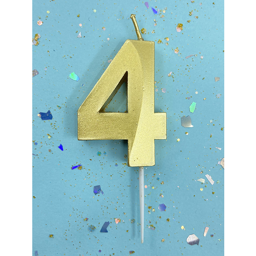 Свеча для торта парафиновая Riota для торта Золотая Цифра 4, 5 см, 1 шт