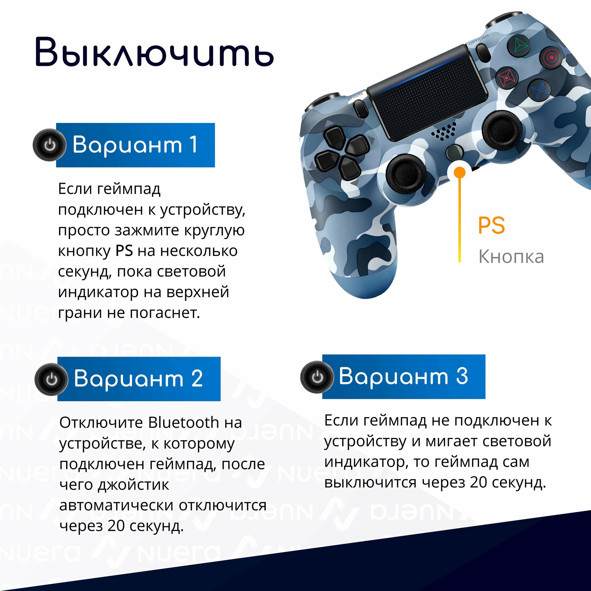 Беспроводной геймпад для PS4 с зарядным кабелем, синий камуфляж / Bluetooth / джойстик для PlayStation 4, iPhone, iPad, Android, ПК / Original Drop