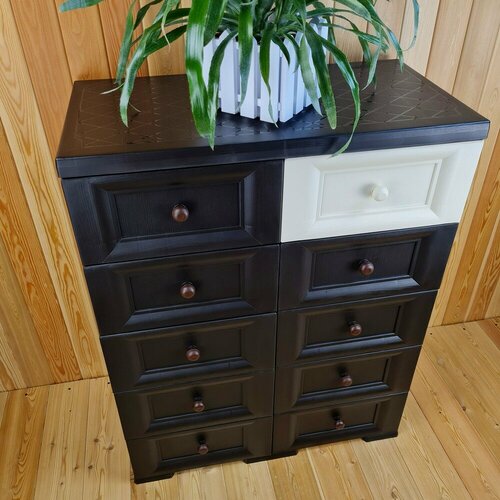 Комод широкий пластиковый УЮТ усиленный 5 этажей 10 ящиков Цвет Шоколадный с шоколадными сплошными ящиками Арт К-014-Ш1Б 18600₽