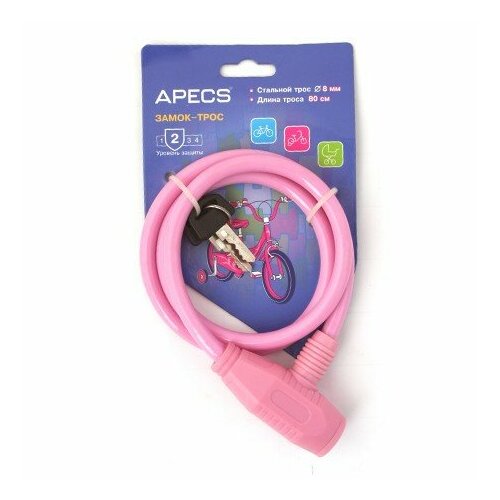 Замок велосипедный APECS PD-81-80CM-PINK замок велосипедный apecs pd 81 80cm pink