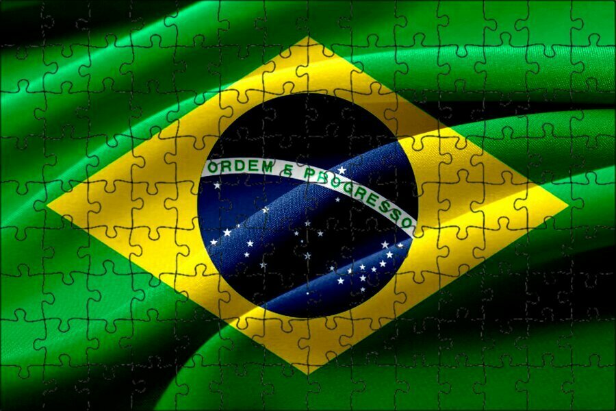 Магнитный пазл "Бразилия, флаг бразилии, флаги" на холодильник 27 x 18 см.