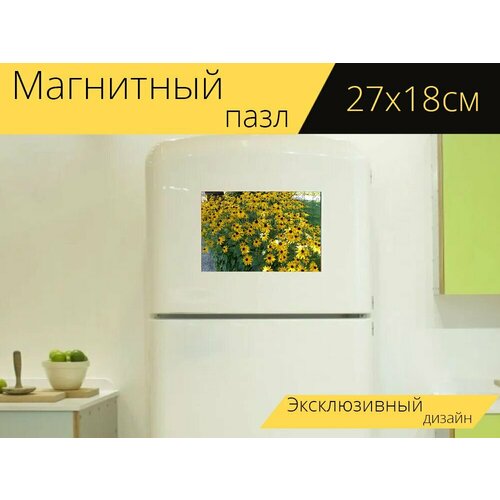 Магнитный пазл Маргаритка, ромашки, цветок на холодильник 27 x 18 см.